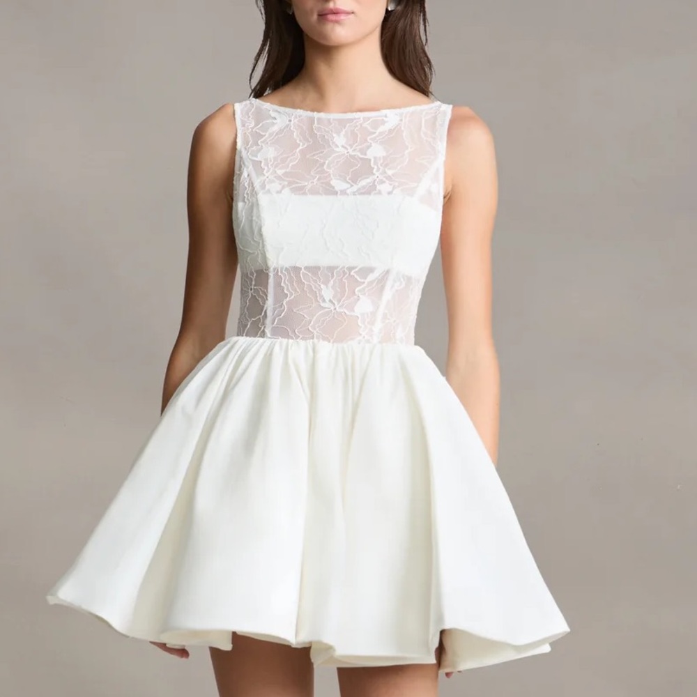 AMUR White Lace Mini Dress